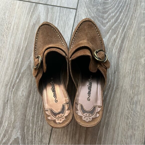Matisse Suede Leather Wooden  Heel Western Mules Clogs - Picture 10 of 16